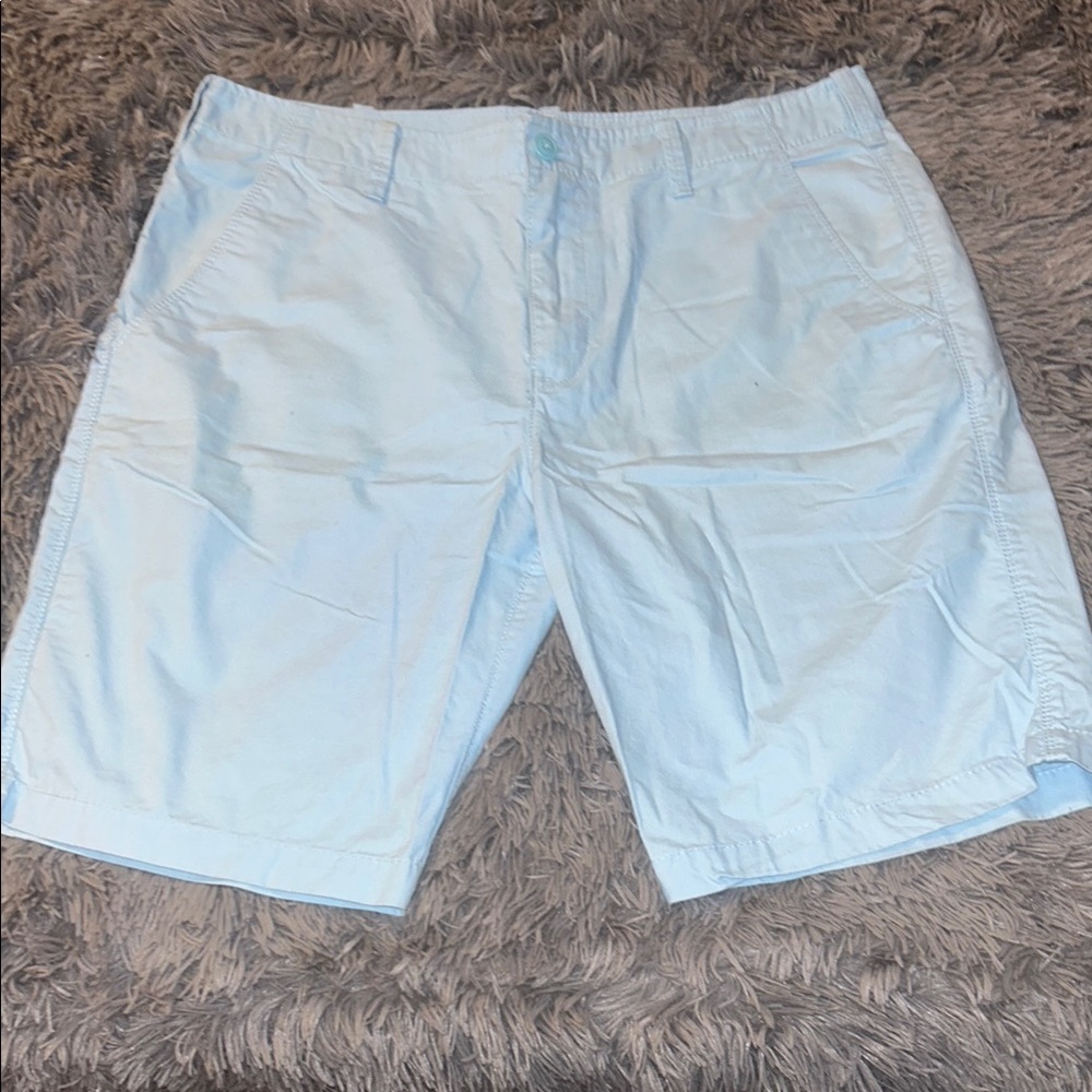 Express Blue Flat Front Shorts with Geometric Pattern
